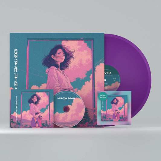 Wave 3 all formats bundle — purple vinyl, CD digipak, printed disc and digital edition graphic; packaging mockup