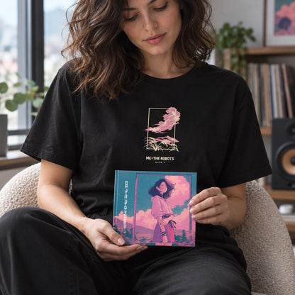 Wave 3 CD digipak held by a model wearing the Skyline T-shirt — lifestyle mock-up
