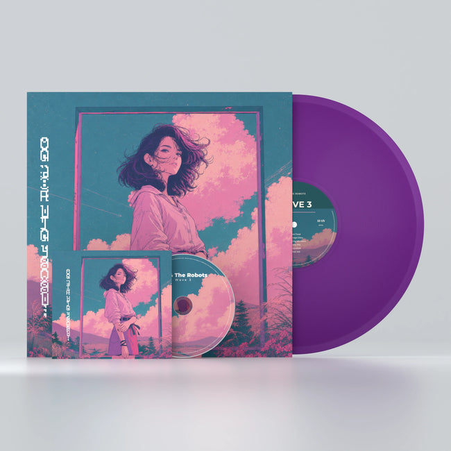 Wave 3 — Vinyl and CD together on a pale silver-white studio surface — product mock-up